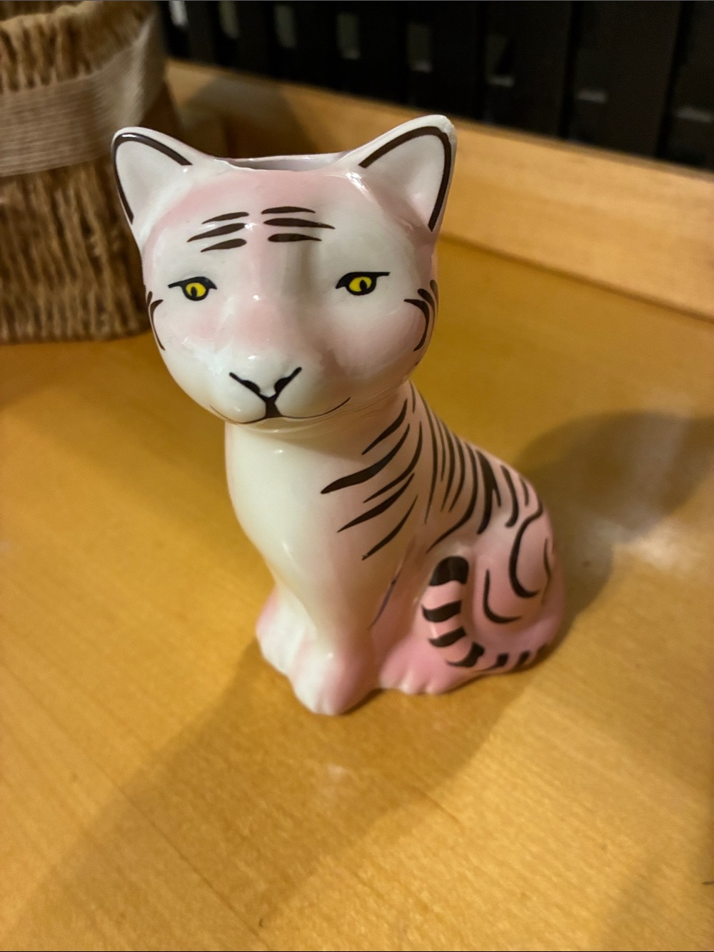 Pink Ceramic Cat Figurine for Pets Decor
